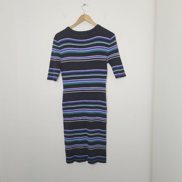 Stork & Babe Knit Maternity Black Comfy Blue Green Striped Ribbed Sweater Dress - Picture 7 of 10